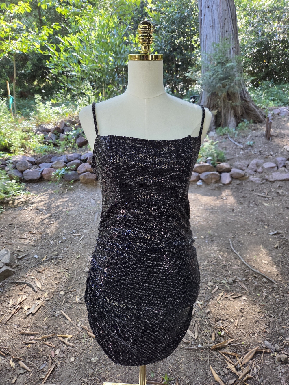 Urban‎ Outfitters Black Sequin Ruched Cowl Neck Mini Dress